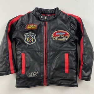 Disney Black and Red Lightning McQueen Faux Leather Jacket